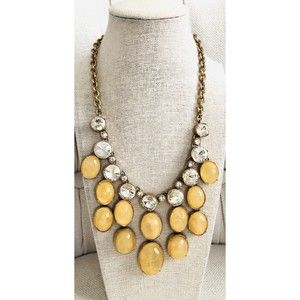 Ann Taylor Signed Yellow Lucite And Glass Statement Necklace~Beautiful